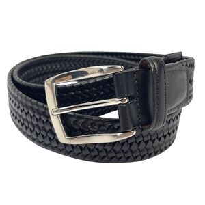 Torino Mens Woven Belt Cotton Elastic Stretch Black Sz 40 Leather USA Made‎